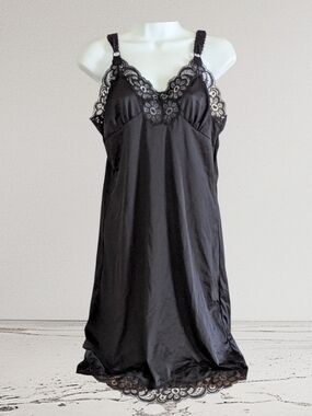 Women's Illusion Black Sexy Nightie Lace Floral 100% Nylon 36 Adjustable Straps